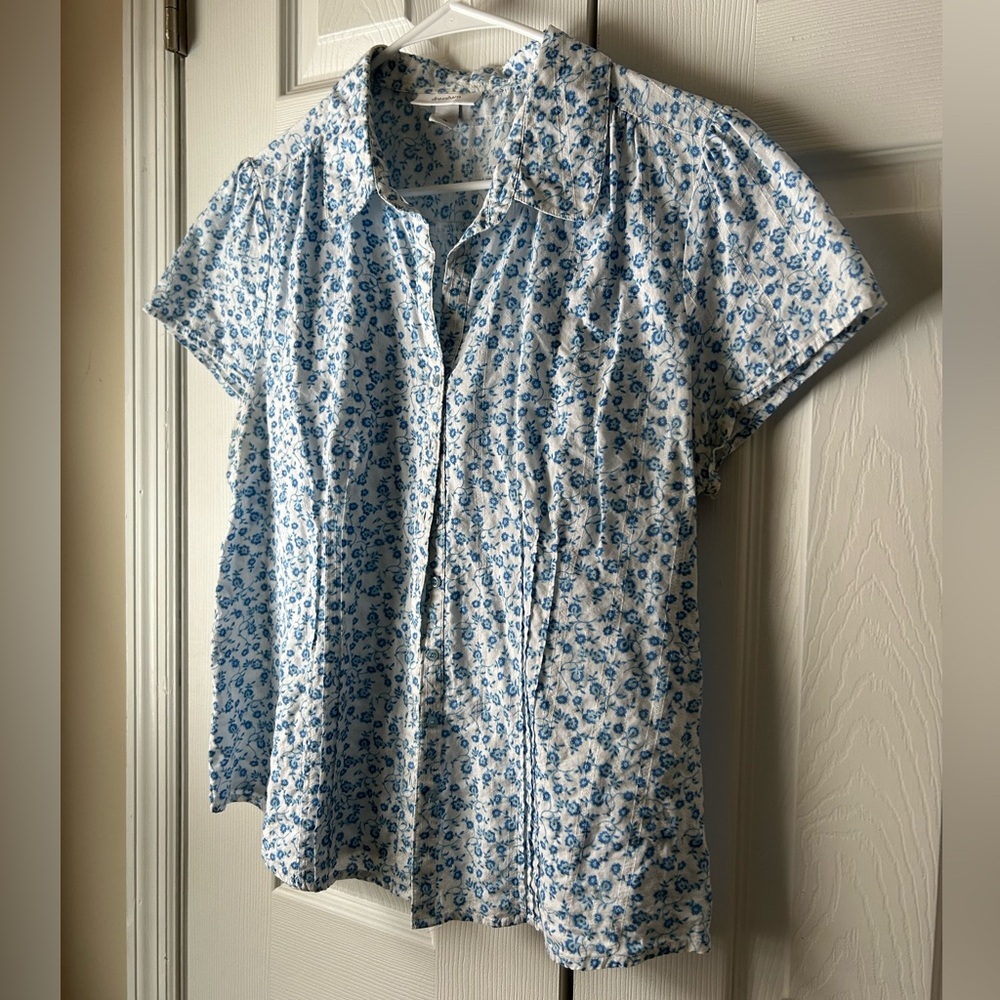 Blue Flowery Short Sleeve Button Up
